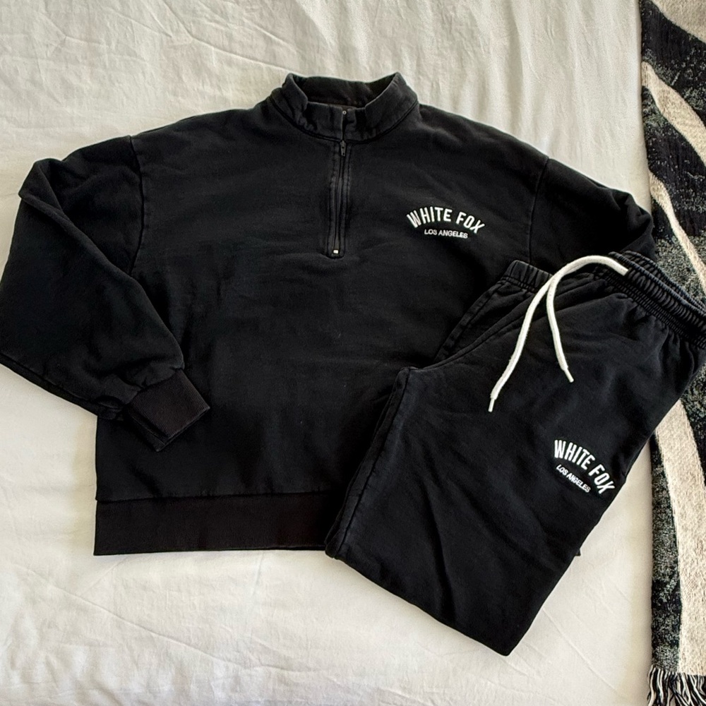 White Fox Boutique Black Logo Quarter-Zip Sweatshirt & Jogger Set